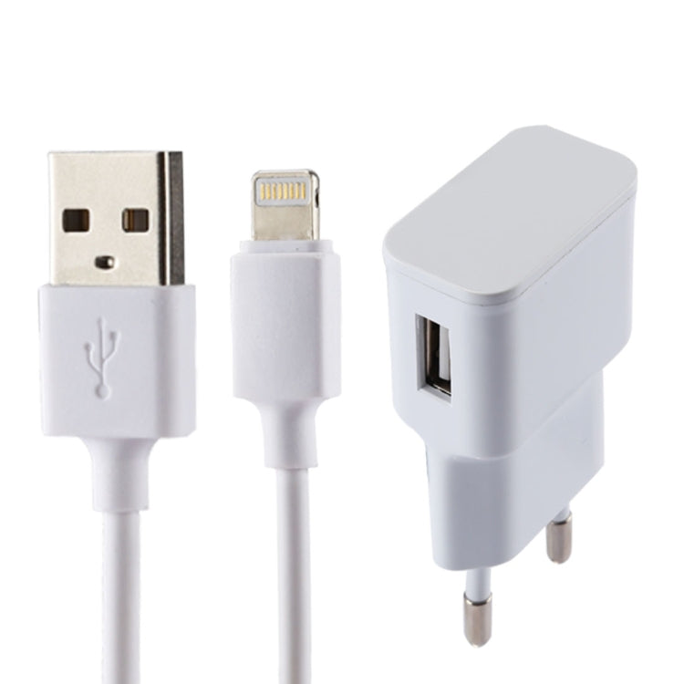 For iPhone 5V 2.1A Intellgent Identification USB Charger with 1m USB to 8 Pin Charging Cable, EU Plug(White) - Apple Accessories by buy2fix | Online Shopping UK | buy2fix