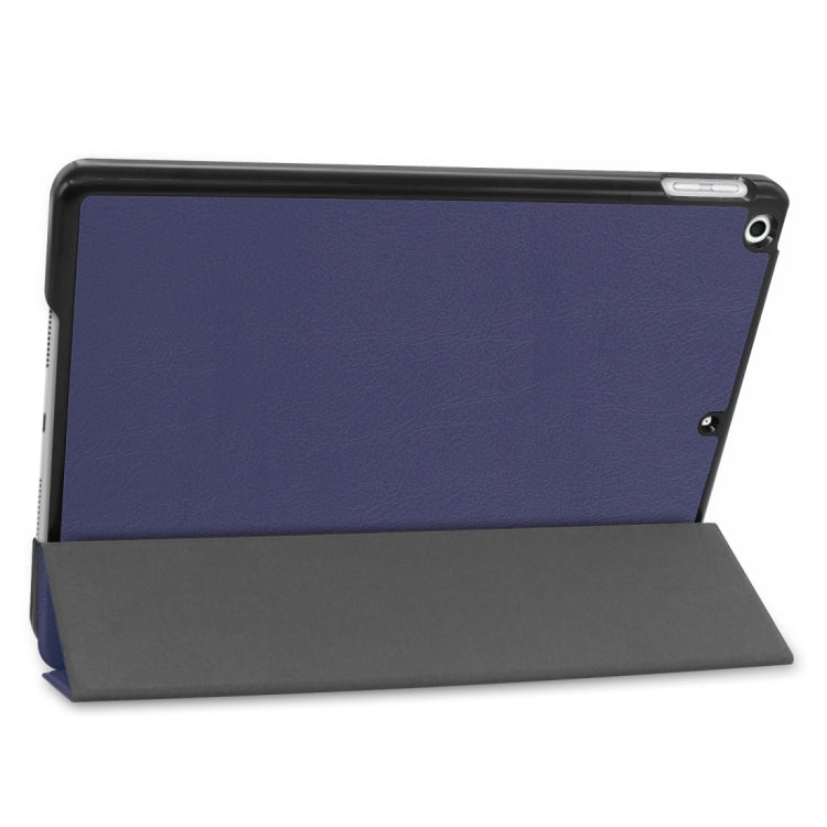 For iPad 10.2 Custer Texture Horizontal Flip Smart PU Leather Case with Sleep / Wake-up Function & Three-folding Holder (Dark Blue) - iPad 10.2 Cases by buy2fix | Online Shopping UK | buy2fix