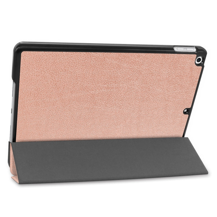 For iPad 10.2 Custer Texture Horizontal Flip Smart PU Leather Case with Sleep / Wake-up Function & Three-folding Holder (Rose Gold) - iPad 10.2 Cases by buy2fix | Online Shopping UK | buy2fix