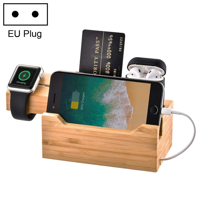 Multi-function Bamboo Charging Station Charger Stand Management Base with 3 USB Ports, EU Plug - Multifunction Charger by buy2fix | Online Shopping UK | buy2fix