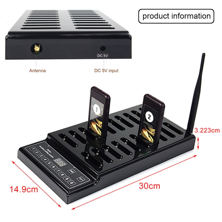 QC100 999 Channel Restaurant Wireless Paging Queuing Calling System with 20 Call Coaster Pagers, EU Plug - Security by buy2fix | Online Shopping UK | buy2fix