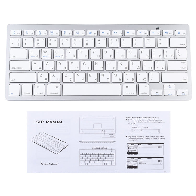 WB-8022 Ultra-thin Wireless Bluetooth Keyboard for iPad, Samsung, Huawei, Xiaomi, Tablet PCs or Smartphones, Russian Keys(Silver) - Computer & Networking by buy2fix | Online Shopping UK | buy2fix