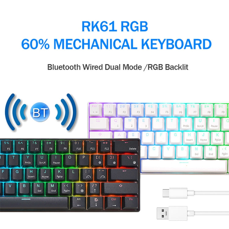 RK61 61 Keys Bluetooth / 2.4G Wireless / USB Wired Three Modes Blue Switch Tablet Mobile Gaming Mechanical Keyboard with RGB Backlight, Cable Length: 1.5m (Black) - Wired Keyboard by buy2fix | Online Shopping UK | buy2fix