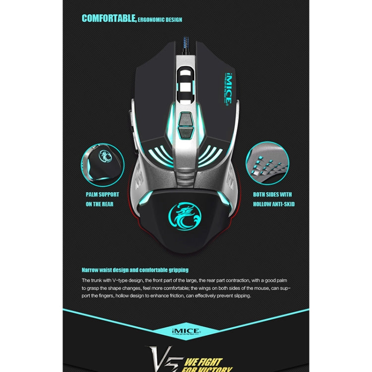 iMICE V5 USB 7 Buttons 4000 DPI Wired Optical Colorful Backlight Gaming Mouse for Computer PC Laptop (Black) - Wired Mice by iMICE | Online Shopping UK | buy2fix