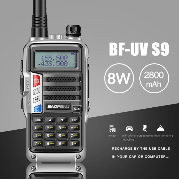 Baofeng BF-UV5R Plus S9 FM Interphone Handheld Walkie Talkie, EU Plug(Silver) - Consumer Electronics by BAOFENG | Online Shopping UK | buy2fix