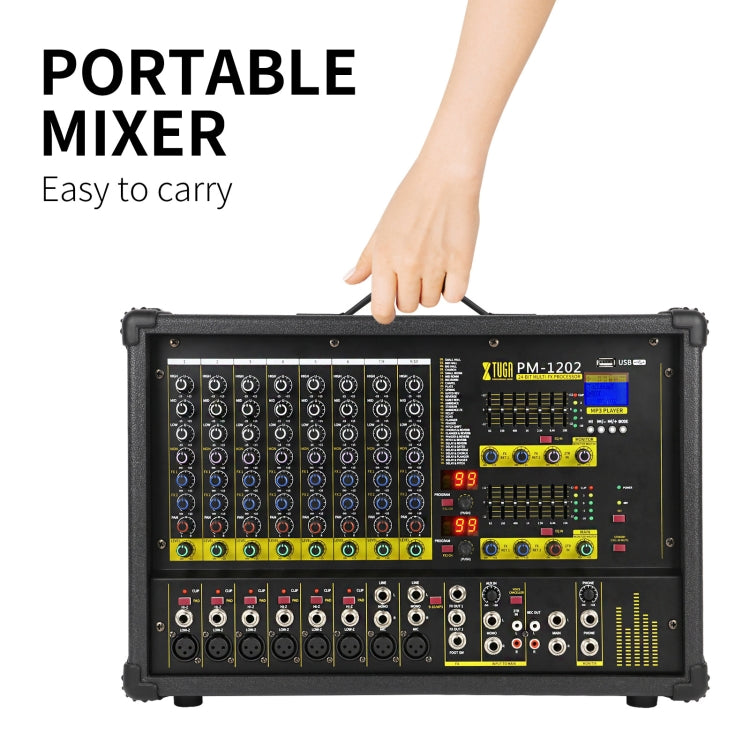 XTUGA PM1202 900W 10 Channel Stage Power Mixer 24Bit Multil-FX Processor Dual 99 DSP Effect DJ Amplifier (EU Plug) - Live Sound Effects Processors by XTUGA | Online Shopping UK | buy2fix