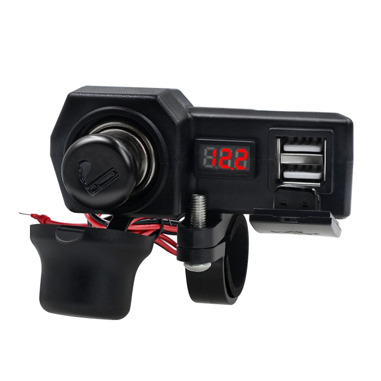 CS-1072B1 Motorcycle Dual USB Charger + Voltmeter with Cigarette Lighter & Cigarette Butts (Black) - Battery Charger by buy2fix | Online Shopping UK | buy2fix