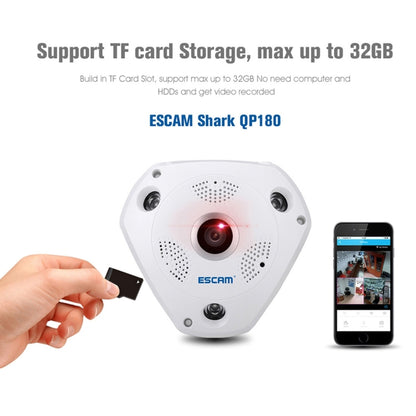 ESCAM Shark QP180 960P 360 Degrees Fisheye Lens 1.3MP WiFi IP Camera, Support Motion Detection / Night Vision, IR Distance: 10m - Security by ESCAM | Online Shopping UK | buy2fix