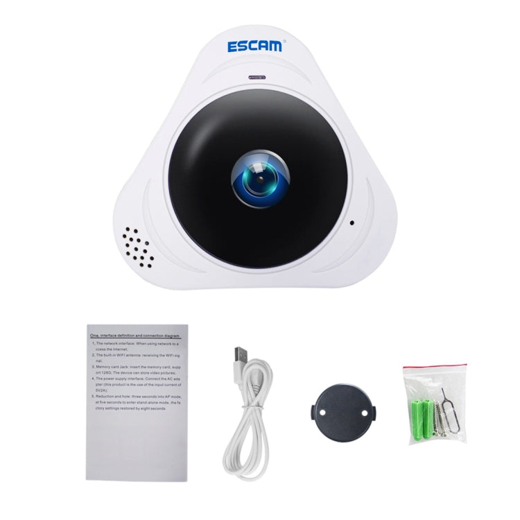 ESCAM Q8 960P 360 Degrees Fisheye Lens 1.3MP WiFi IP Camera, Support Motion Detection / Night Vision, IR Distance: 5-10m, US Plug(White) - Security by ESCAM | Online Shopping UK | buy2fix