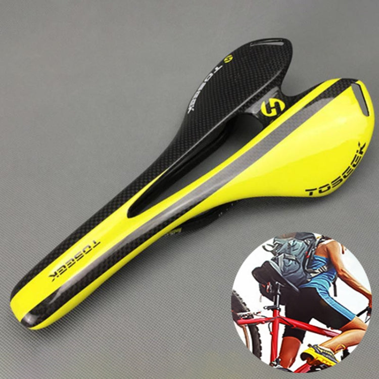 TOSEEK Road Bike Carbon Fiber Seat Bicycle Hollow Seat Saddle, 3K Texture + Light (Yellow) - Bicycle Saddle by TOSEEK | Online Shopping UK | buy2fix