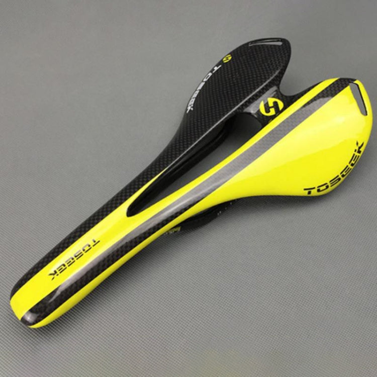 TOSEEK Road Bike Carbon Fiber Seat Bicycle Hollow Seat Saddle, 3K Texture + Light (Yellow) - Bicycle Saddle by TOSEEK | Online Shopping UK | buy2fix