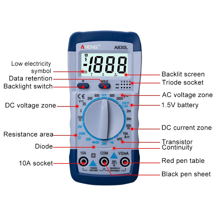 ANENG A830L Handheld Multimeter Household Electrical Instrument (Yellow Grey) - Consumer Electronics by ANENG | Online Shopping UK | buy2fix