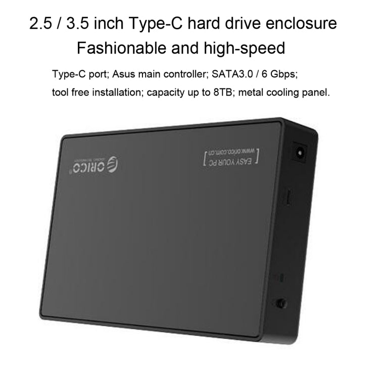 ORICO 3588C3 SATA 3.0 to USB-C / Type-C 2.5 / 3.5 inch SSD / SATA HDD Enclosure Storage Support UASP Protocol(Black) - HDD Enclosure by ORICO | Online Shopping UK | buy2fix