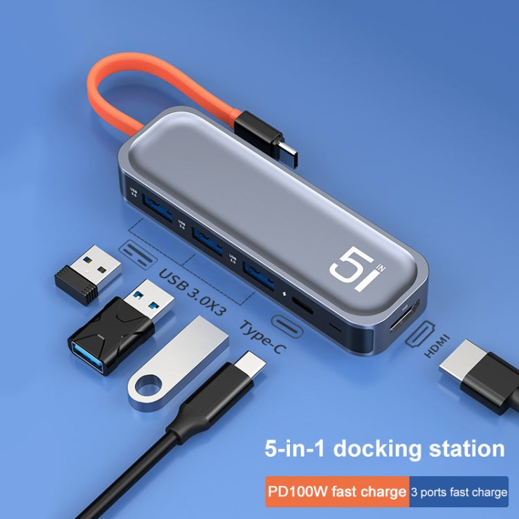 ROCK TR21 USB-C / Type-C to HDMI + USB3.0 x 3 + PD 4K 60Hz 5 in 1 Docking Station - USB HUB by ROCK | Online Shopping UK | buy2fix