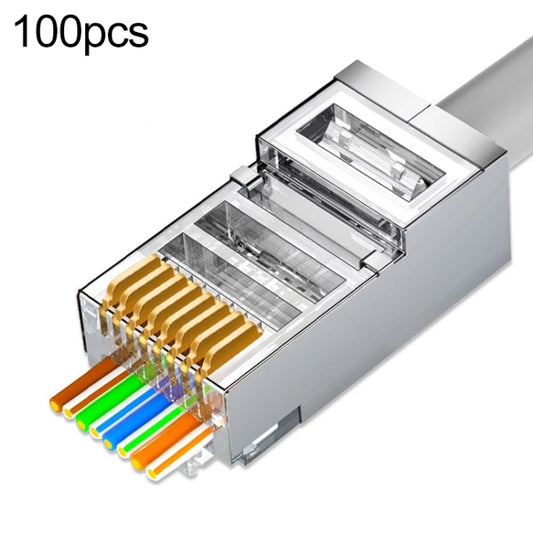 100pcs Cat6e Shielded Pass Through RJ45 Connector Modular Plug -  by buy2fix | Online Shopping UK | buy2fix