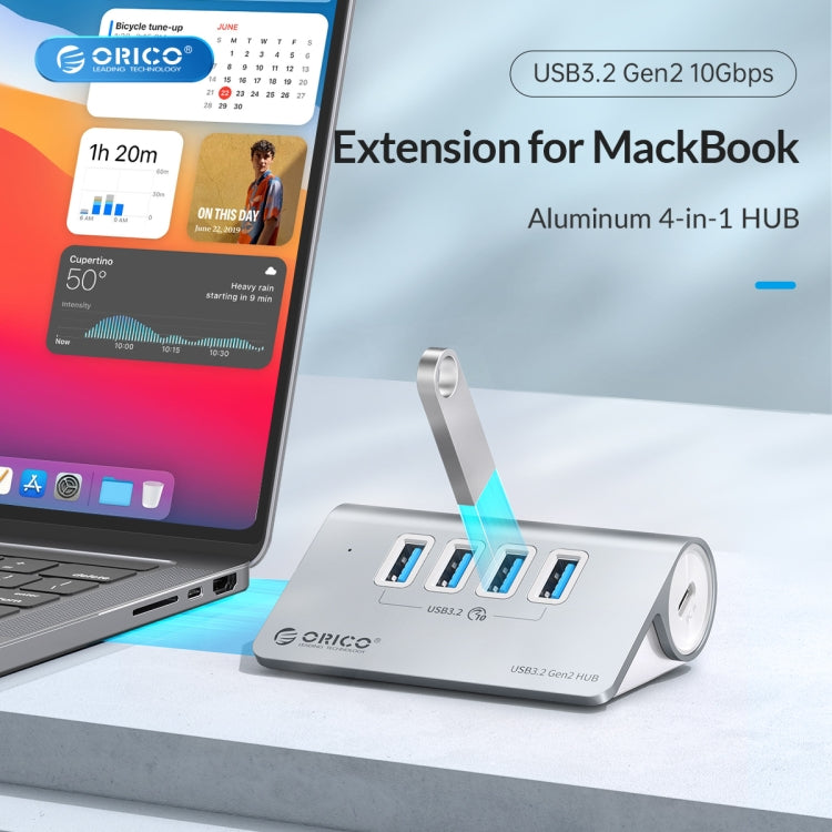 ORICO M3U4 Aluminum Alloy 4-Port USB 3.2 Gen1 10Gbps HUB (Silver) - USB 3.0 HUB by ORICO | Online Shopping UK | buy2fix