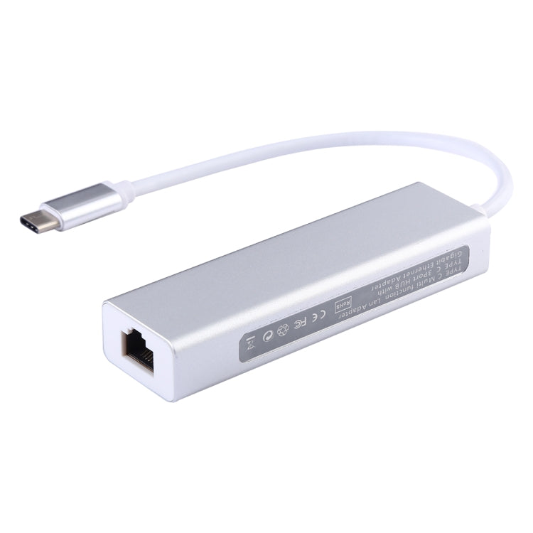 Aluminum Shell 3 USB3.0 Ports HUB + USB-C / Type-C Gigabit Ethernet Adapter - Computer & Networking by buy2fix | Online Shopping UK | buy2fix