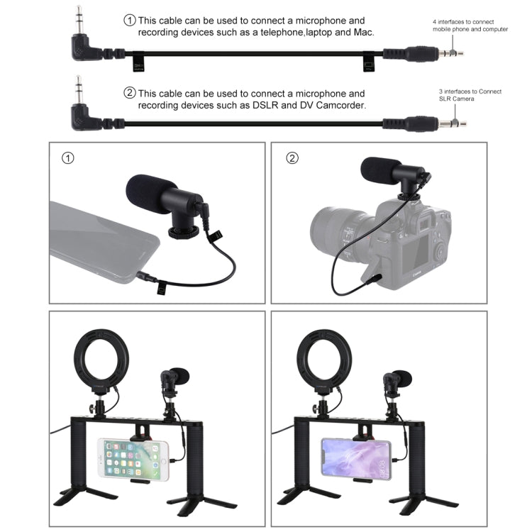 PULUZ 4 in 1 Vlogging Live Broadcast 4.7 inch 12cm Ring LED Selfie Light Smartphone Video Rig Handle Stabilizer Aluminum Bracket Kits with Microphone + Tripod Mount + Cold Shoe Tripod Head - Camera Accessories by PULUZ | Online Shopping UK | buy2fix