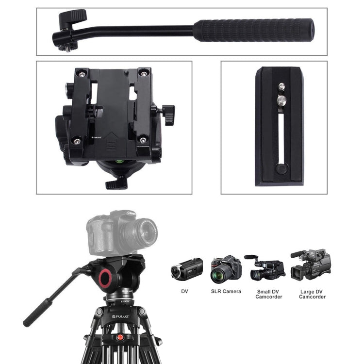 PULUZ 3 in 1 (Tripod + Bowl Adapter + Black Fluid Drag Head) Heavy Duty Video Camcorder Aluminum Alloy Tripod Mount Kit for DSLR / SLR Camera, Adjustable Height: 62-152cm - Camera Accessories by PULUZ | Online Shopping UK | buy2fix