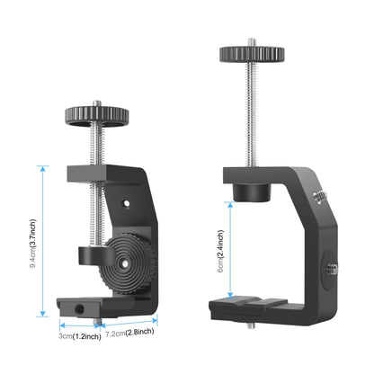 PULUZ Heavy Duty C Clamp Camera Clamp Mount with 1/4 inch Screw for GoPro Hero11 Black / HERO10 Black /9 Black /8 Black /7 /6 /5 /5 Session /4 Session /4 /3+ /3 /2 /1, DJI Osmo Action and Other Action Cameras(Black) - DJI & GoPro Accessories by PULUZ | Online Shopping UK | buy2fix