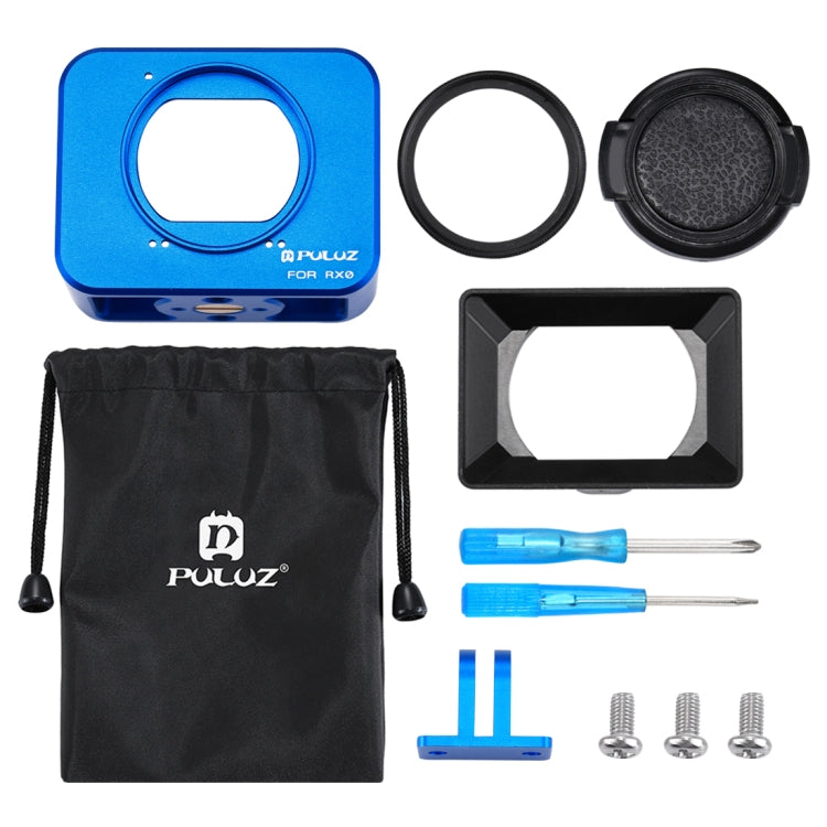 PULUZ for Sony RX0 Aluminum Alloy Protective Cage + 37mm UV Filter Lens + Lens Sunshade with Screws and Screwdrivers(Blue) - Metal Cases by PULUZ | Online Shopping UK | buy2fix