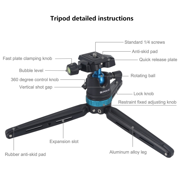 PULUZ Pocket Mini Adjustable Metal Desktop Tripod Mount with 360 Degree Ball Head for DSLR & Digital Cameras, Adjustable Height: 11-20.2cm(Blue) - Tripods by PULUZ | Online Shopping UK | buy2fix