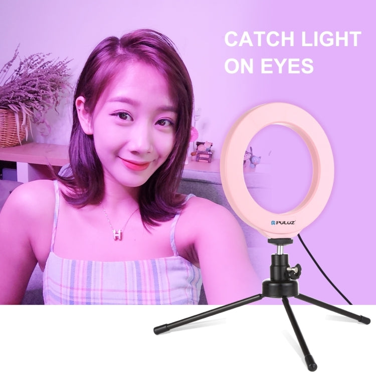 PULUZ 4.7 inch 12cm USB 10 Modes 8 Colors RGBW Dimmable LED Ring Vlogging Photography Video Lights with Tripod Ball Head(Pink) - Ring Light by PULUZ | Online Shopping UK | buy2fix