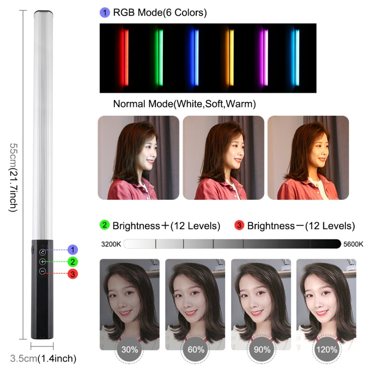 PULUZ RGB Colorful Photo LED Stick Adjustable Color Temperature Handheld LED Fill Light with Remote Control(Black) -  by PULUZ | Online Shopping UK | buy2fix