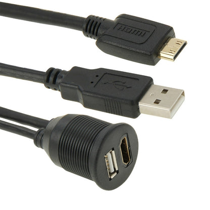 USB 2.0 & Mini HDMI (Type-C) Male to USB 2.0 & HDMI (Type-A) Female Adapter Cable with Car Flush Mount, Length: 2m - In Car by buy2fix | Online Shopping UK | buy2fix