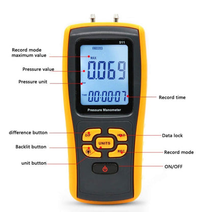 BENETECH GM511 LCD Display Pressure Manometer(Yellow) - Other Tester Tool by BENETECH | Online Shopping UK | buy2fix