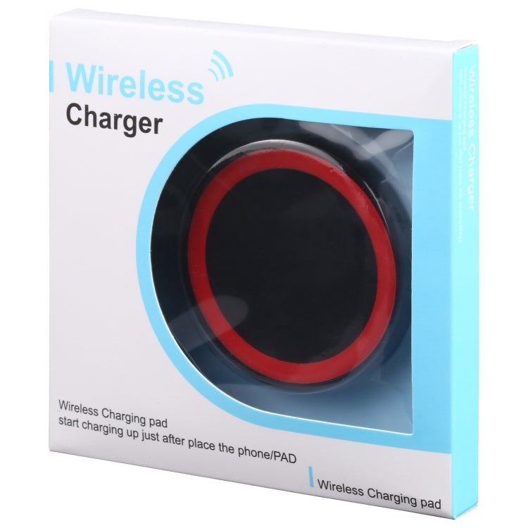 Universal QI Standard Round Wireless Charging Pad (Black + Red) - Wireless Charger by buy2fix | Online Shopping UK | buy2fix