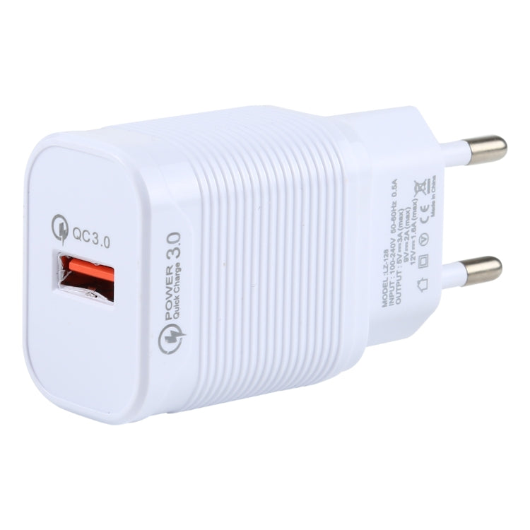 LZ-728 2 in 1 18W QC 3.0 USB Interface Travel Charger + USB to USB-C / Type-C Data Cable Set, EU Plug, Cable Length: 1m(White) - Mobile Accessories by buy2fix | Online Shopping UK | buy2fix