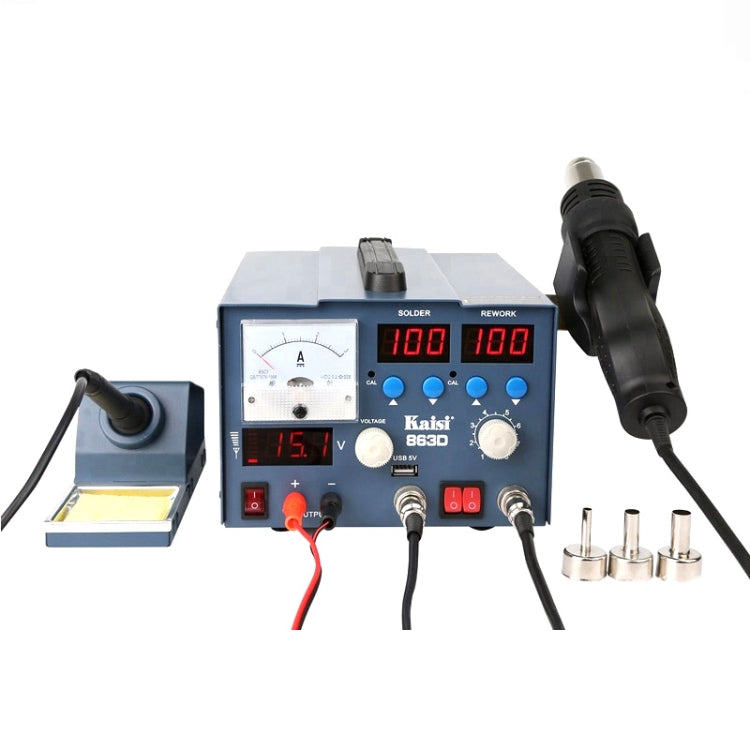 Kaisi K-863D 3 in 1 Hot Air Gun Soldering Station SMD Rework Station With 3A DC Power Supply for Phone PCB Welding Repair Machine, US Plug - Electric Soldering Iron by Kaisi | Online Shopping UK | buy2fix