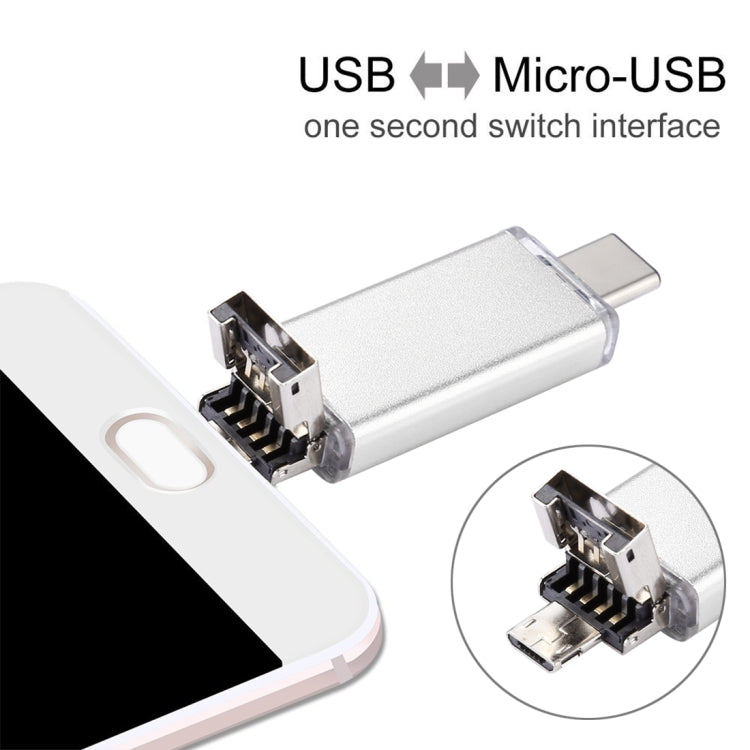 32GB 3 in 1 USB-C / Type-C + USB 2.0 + OTG Flash Disk, For Type-C Smartphones & PC Computer (Silver) - U Disk & Card Reader by buy2fix | Online Shopping UK | buy2fix