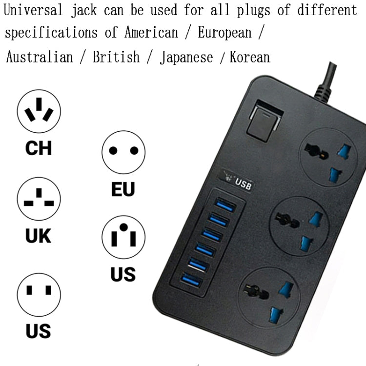T09 3000W High Power Multi-Function Plug-in 3-Hole International Universal Jack + 6 USB Intelligent Charging US PLUG - Consumer Electronics by buy2fix | Online Shopping UK | buy2fix