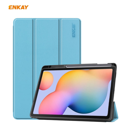 For Samsung Galaxy Tab S6 Lite P610 / P615 / Tab S6 Lite 2022 / P613 / P619 ENKAY Leather Smart Tablet Case with Pen Slot(Light Blue) - Tab S6 Lite P610 / P615 by ENKAY | Online Shopping UK | buy2fix