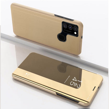 For Samsung Galaxy A21S Plated Mirror Horizontal Flip Leather Case with Holder(Gold) - Samsung Accessories by buy2fix | Online Shopping UK | buy2fix
