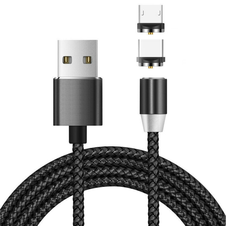 2 in 1 USB to Micro USB + USB-C / Type-C Magnetic Metal Connector Nylon Two-color Braided Magnetic Data Cable, Cable Length: 1m(Black) - Mobile Accessories by buy2fix | Online Shopping UK | buy2fix