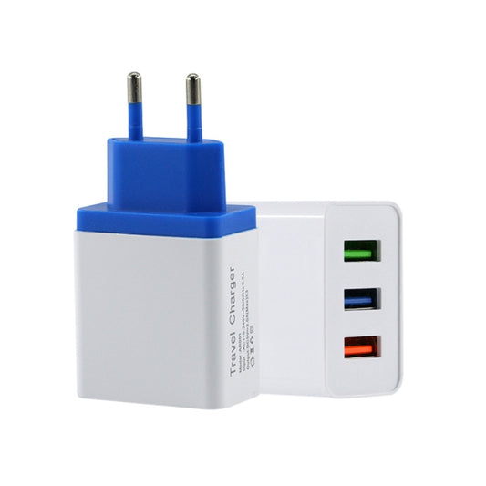 2A 3 USB PortsTravel Charger, EU Plug(Blue) - USB Charger by buy2fix | Online Shopping UK | buy2fix