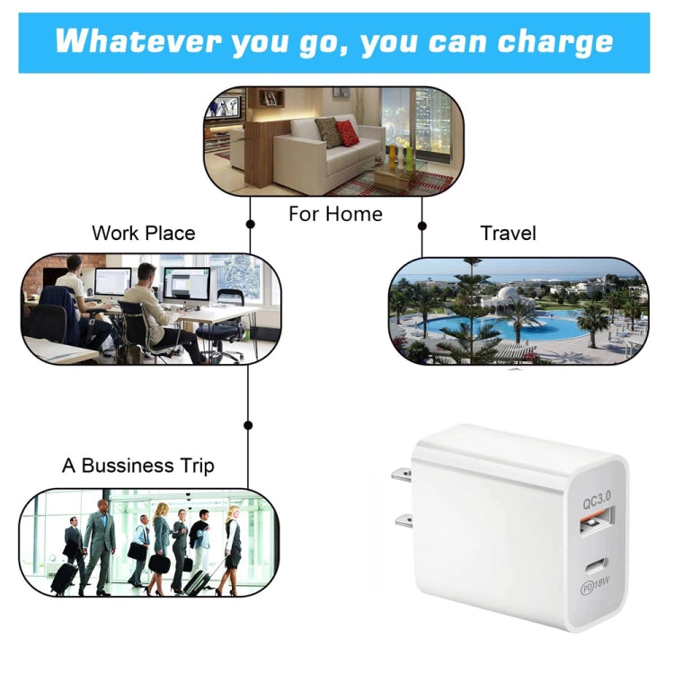 SDC-18W 18W PD + QC 3.0 USB Dual Fast Charging Universal Travel Charger with Micro USB Fast Charging Data Cable, EU Plug - Mobile Accessories by buy2fix | Online Shopping UK | buy2fix