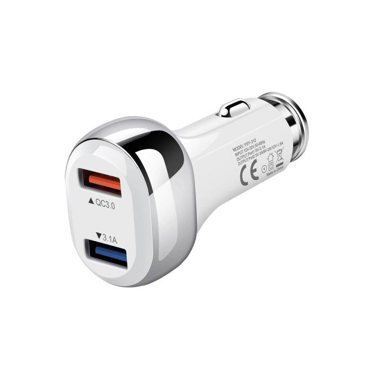 YSY-312 2 in 1 18W Portable QC3.0 Dual USB Car Charger + 1m 3A USB to Micro USB Data Cable Set(White) - Car Charger by buy2fix | Online Shopping UK | buy2fix