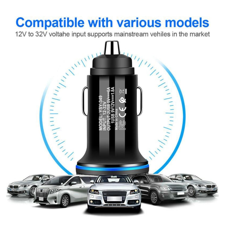 YSY-349 QC3.0 Dual Port USB Car Charger + 3A USB to USB-C / Type-C Data Cable, Length: 1m(Black) - In Car by buy2fix | Online Shopping UK | buy2fix