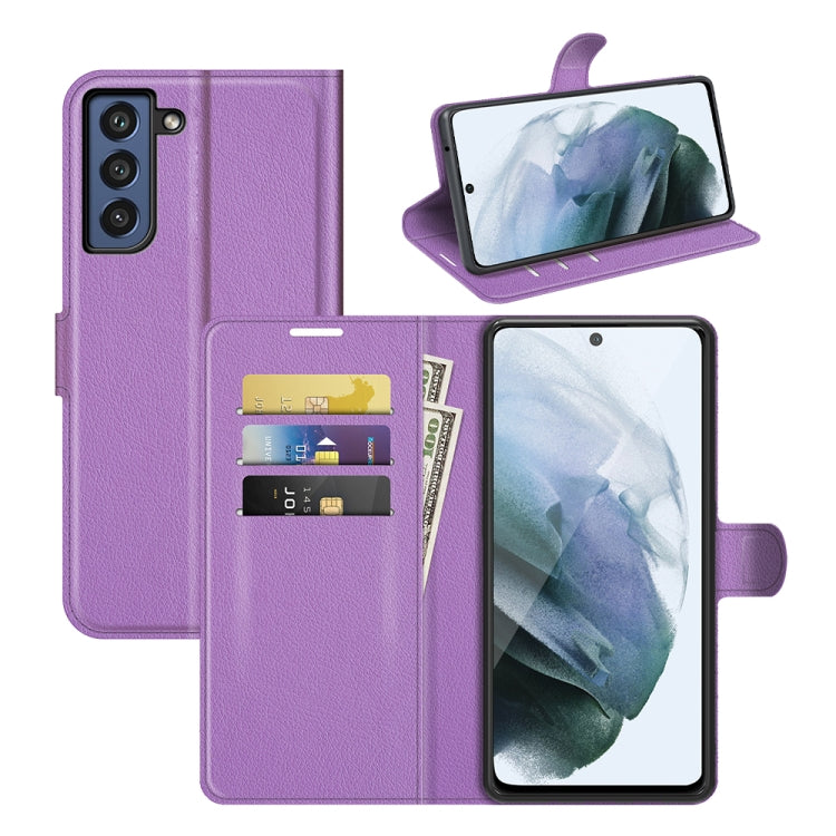 For Galaxy S21 FE Litchi Texture Horizontal Flip Protective Case with Holder & Card Slots & Wallet(Purple) - Samsung Accessories by buy2fix | Online Shopping UK | buy2fix