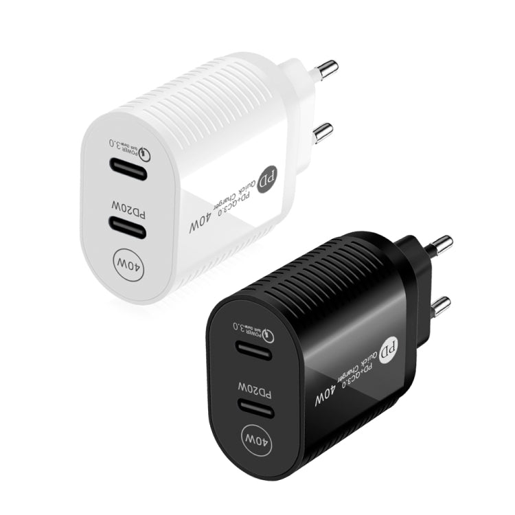 40W Dual Port PD / Type-C Fast Charger for iPhone / iPad Series, EU Plug(Black) - Apple Accessories by buy2fix | Online Shopping UK | buy2fix