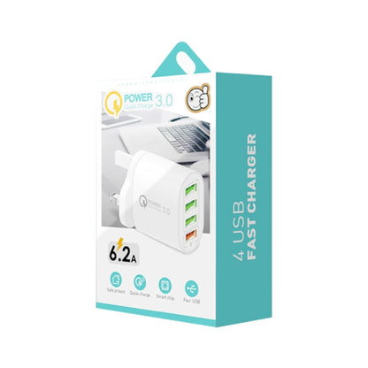 QC-04 QC3.0 + 3 x USB2.0 Multi-ports Charger with 3A USB to Type-C Data Cable, UK Plug(White) - Mobile Accessories by buy2fix | Online Shopping UK | buy2fix