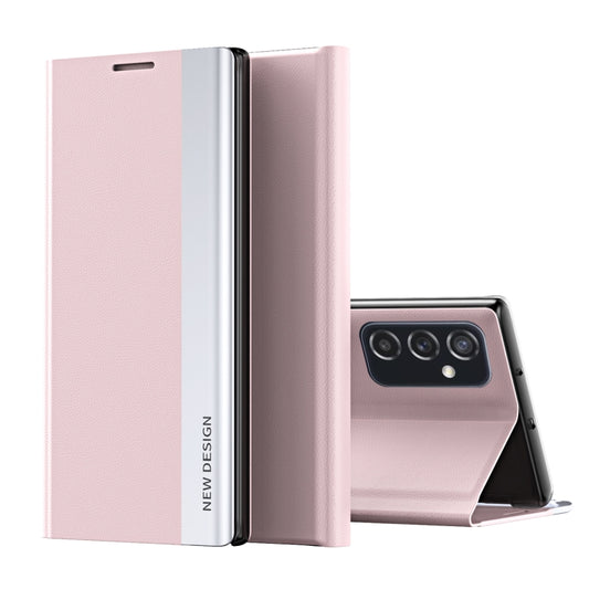 For Samsung Galaxy A73 5G Side Electroplated Magnetic Flip Leather Case with Holder(Pink) - Samsung Accessories by buy2fix | Online Shopping UK | buy2fix