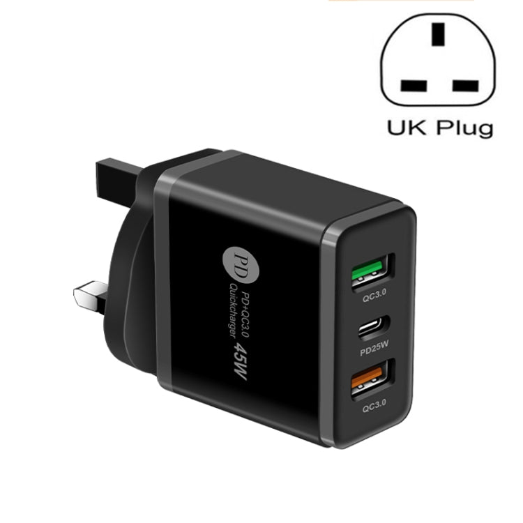 45W PD3.0 + 2 x QC3.0 USB Multi Port Quick Charger, UK Plug(Black) - Apple Accessories by buy2fix | Online Shopping UK | buy2fix