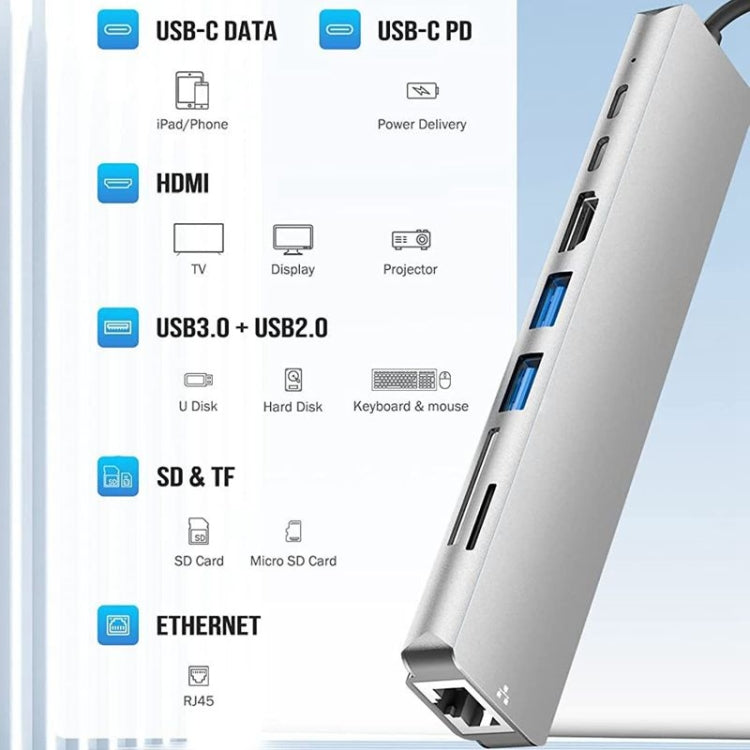 DS-20808 8 in 1 USB-C / Type-C Hub Multiport Adapter with 4K HDMI,USB 3.0 SD/TF Card Reader, USB C Dongle for MacBook Pro/Air and Other Type C Devices - Computer & Networking by buy2fix | Online Shopping UK | buy2fix