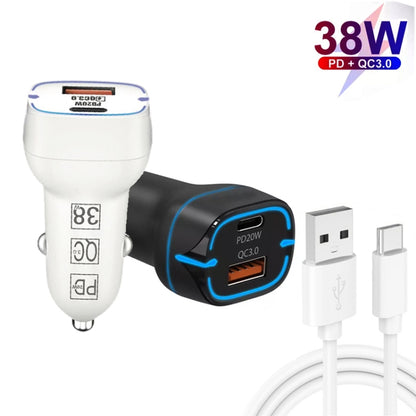 38W PD20W + QC3.0 USB Car Charger with USB to Type-C Data Cable, Length: 1m(White) - In Car by buy2fix | Online Shopping UK | buy2fix