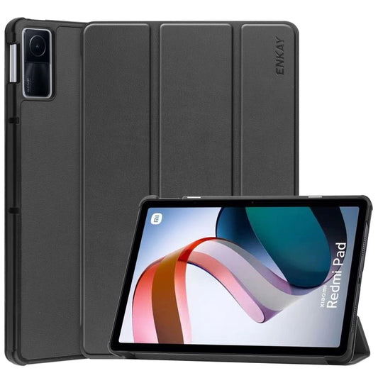 For Xiaomi Redmi Pad 10.61 inch ENKAY Tri-fold Custer Texture Leather Stand Smart Case(Black) - Xiaomi Accessories by ENKAY | Online Shopping UK | buy2fix